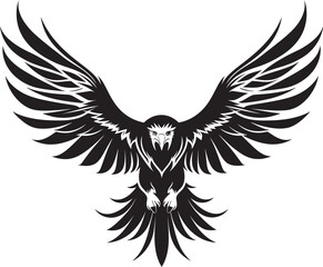 Obraz premium Mythical Ink Majesty Eagle with Skull Wing Span Vector Emblem Inked Sovereign Tattoo Styled Eagle Logo Design with Skull