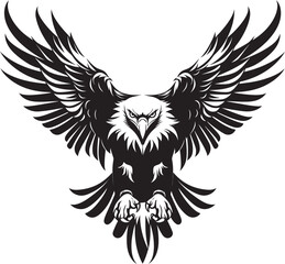 Ink Enigma Eagle with Skull Wing Span Vector Logo Design Winged Triumph Tattoo Styled Eagle Icon with Skull