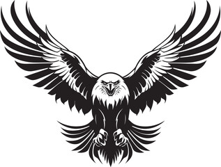 Winged Triumph Tattoo Styled Eagle Icon with Skull Mythical Inked Majesty Eagle Tattoo Vector Emblem with Skull Wing Span