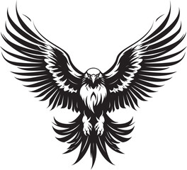 Inked Aviator Tattoo Styled Eagle Logo Design with Skull Fierce Sentinel Eagle Tattoo Vector Icon with Skull Wing Span