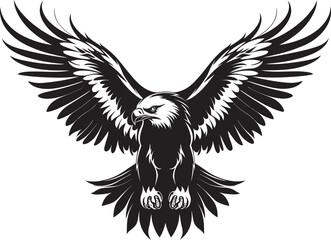 Fierce Sentinel Eagle Tattoo Vector Icon with Skull Wing Span Skeletal Majesty Tattoo Styled Eagle Emblem with Skull Wing Span