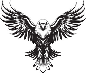 Inked Aviator Eagle Tattoo Vector Icon with Skull Wing Span Regal Vigilance Tattoo Styled Eagle Emblem with Skull Wing Span