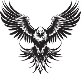 Winged Aviator Eagle Tattoo Logo Design with Skull Wing Span Fierce Sentinel Tattoo Styled Eagle Icon with Skull