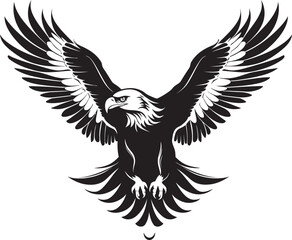 Skeletal Majesty Tattoo Styled Eagle Logo Design with Skull Inked Aviary Eagle Tattoo Vector Icon with Skull Wing Span