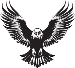 Inked Aviary Eagle Tattoo Vector Icon with Skull Wing Span Seafaring Emblem Fisherman on Small Boat Logo