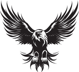 Gothic Triumph Tattoo Style Eagle Logo Design Inked Aviary Eagle with Skull Vector Emblem