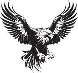 Winged Majesty Skull Wing Span Vector Logo Eagle Etching Tattoo Style Icon with Skull