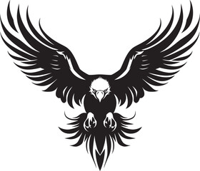 Tattooed Flight Eagle with Skull Wing Span Emblem Gothic Aviary Tattoo Style Eagle Logo in Vector
