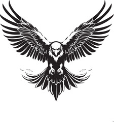 Winged Majesty Skull Wing Span Vector Logo Eagle Etching Tattoo Style Eagle Emblem