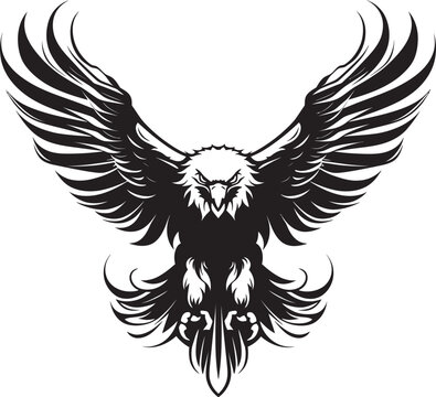 Skull Wing Sentinel Tattoo Style Eagle Emblem Mystic Aviary Eagle with Skull Vector Logo Design