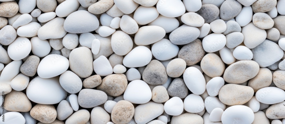 Poster a mixture of white and brown rocks form a cobblestone pattern on the road surface, creating a beauti