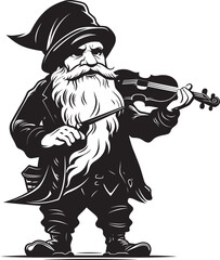 Fantasy Fiddler Gnome with Violin Emblem Woodland Serenade Vector Logo of Gnome with Violin