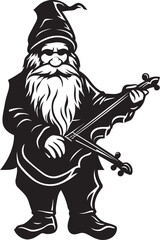 Pixie Performance Gnome with Violin Vector Icon Natures Overture Vector Logo Design with Gnome and Violin