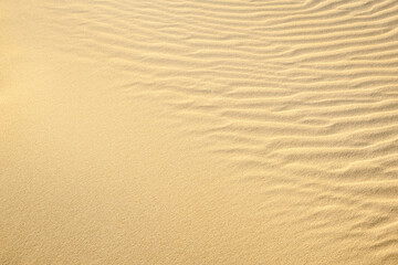 Waves of sand in dune. Texture Background of clean yellow sand on windy desert or beach.