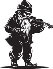Whispering Woods Vector Gnome and Violin Emblem Pixie Performance Gnome with Violin Icon Design