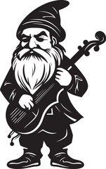 Fairy Tale Symphony Vector Gnome and Violin Emblem Melodic Minstrel Gnome Playing Violin Logo Icon