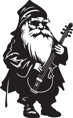 Fototapeta premium Fairy Tale Symphony Vector Gnome and Violin Emblem Melodic Minstrel Gnome Playing Violin Logo Icon