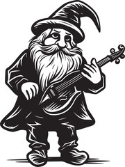 Fantasy Fiddler Gnome Playing Violin Icon in Vector Whimsical Waltz Gnome with Violin Vector Logo Design