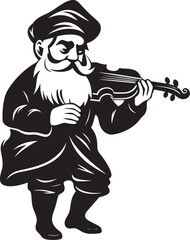 Magical Symphony Gnome Playing Violin Logo Design Sylvan Sonata Gnome with Violin Vector Emblem