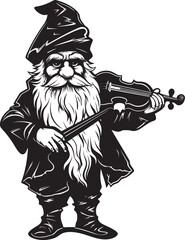 Fantasy Fiddler Gnome Playing Violin Icon in Vector Whimsical Waltz Gnome with Violin Vector Logo Design