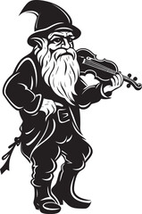 Magical Melodies Gnome Playing Violin Icon in Vector Sylvan Symphony Vector Logo Design with Gnome and Violin