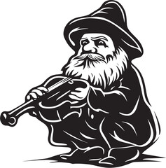 Sylvan Serenade Vector Logo of Gnome with Violin Pixie Performance Gnome with Violin Emblem Design