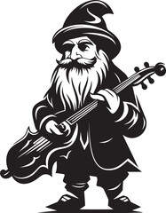 Fantasy Serenade Gnome with Violin Emblem Woodland Concerto Vector Logo Design with Gnome and Violin