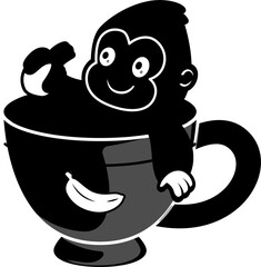 Cute Gorilla Holding Banana In Coffee Cartoon Vector Icon Illustration Animal Drink Isolated Flat