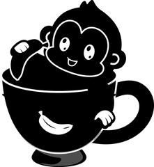 Cute Monkey Holding Banana In Coffee Cartoon Vector Icon Illustration Animal Drink Isolated Flat