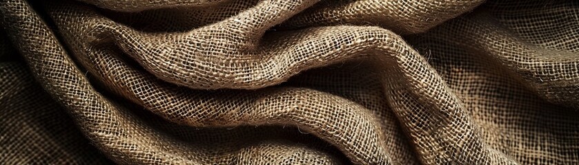 Detailed texture of rough burlap against a studio backdrop