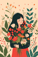 Vector illustration with her kid flowers background