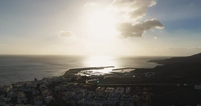 sunset over the city of Morro Jable at Fuertenventura