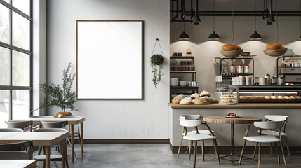 Mockup blank wall frame with bakery background