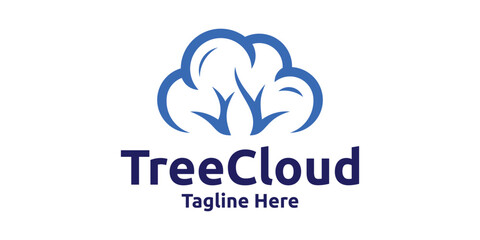 tree and cloud logo design, technology logo, logo design template, symbol, creative idea.