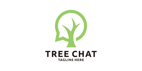 tree and speech bubble logo design, talk, consultancy, logo design template, symbol, creative idea. - obrazy, fototapety, plakaty