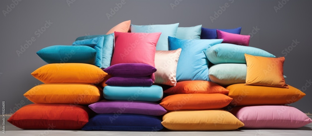 Aufkleber a stack of pillows of various colors and sizes piled on top of each other, creating a visually inter