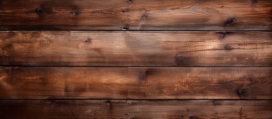 A brown wooden wall is illuminated by a beam of light, creating a warm and inviting atmosphere. The texture of the wood grains is emphasized by the play of light and shadows. - obrazy, fototapety, plakaty