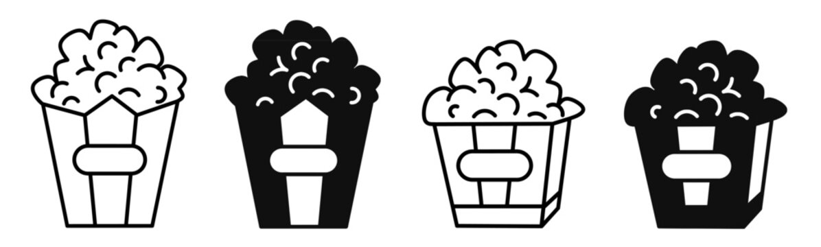 black illustration graphic design popcorn icon set. Stock vector.