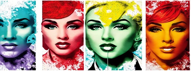 Abstrakter Hintergrund für Design, Pop Art-Stil, weibliche Gesichter 6. - obrazy, fototapety, plakaty