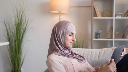 Laptop leisure gadget woman online video sofa home
