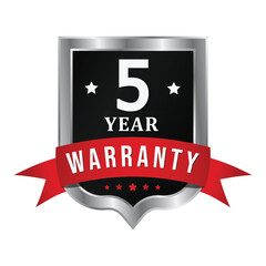 5 Year Warranty Silver Shield Badge Sticker Vector png Transparent Background