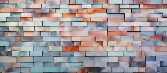 This close-up shot showcases a brick wall with a variety of vibrant colors, creating a captivating mosaic of hues. The different shades blend together to form a unique and dynamic texture,