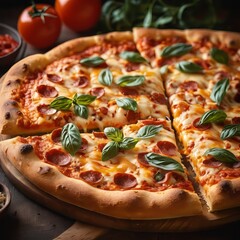 Pizza with cheese served at the table