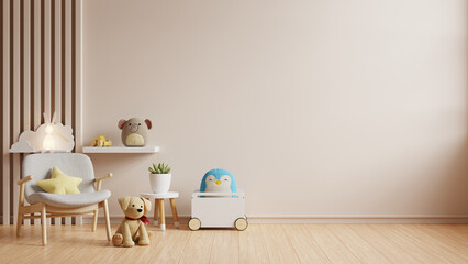 Mockup wall in the children's room on white wall background,Scandinavian style children room - 755259280