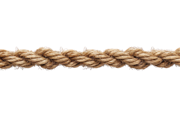 A close-up of a brown rope with a secure knot, isolated on a background