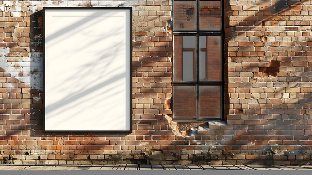 A mockup of a blank poster on a brick wall