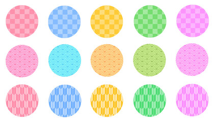 丸　和柄　素材　アイコン　あしらい　フレーム　飾り　見出し　枠　市松模様　青海波　波　矢絣　文様　和風　シンプル　年賀