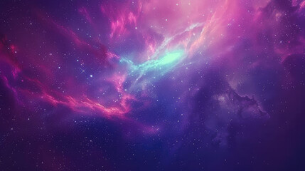 Vibrant cosmic image depicting a colorful nebula with a starry background blending hues of pink blue and purple