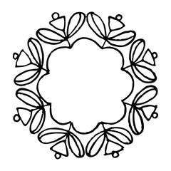 Set of hand-drawn round floral frames. Ink drawing.