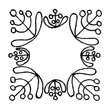 Set of hand-drawn round floral frames. Ink drawing.